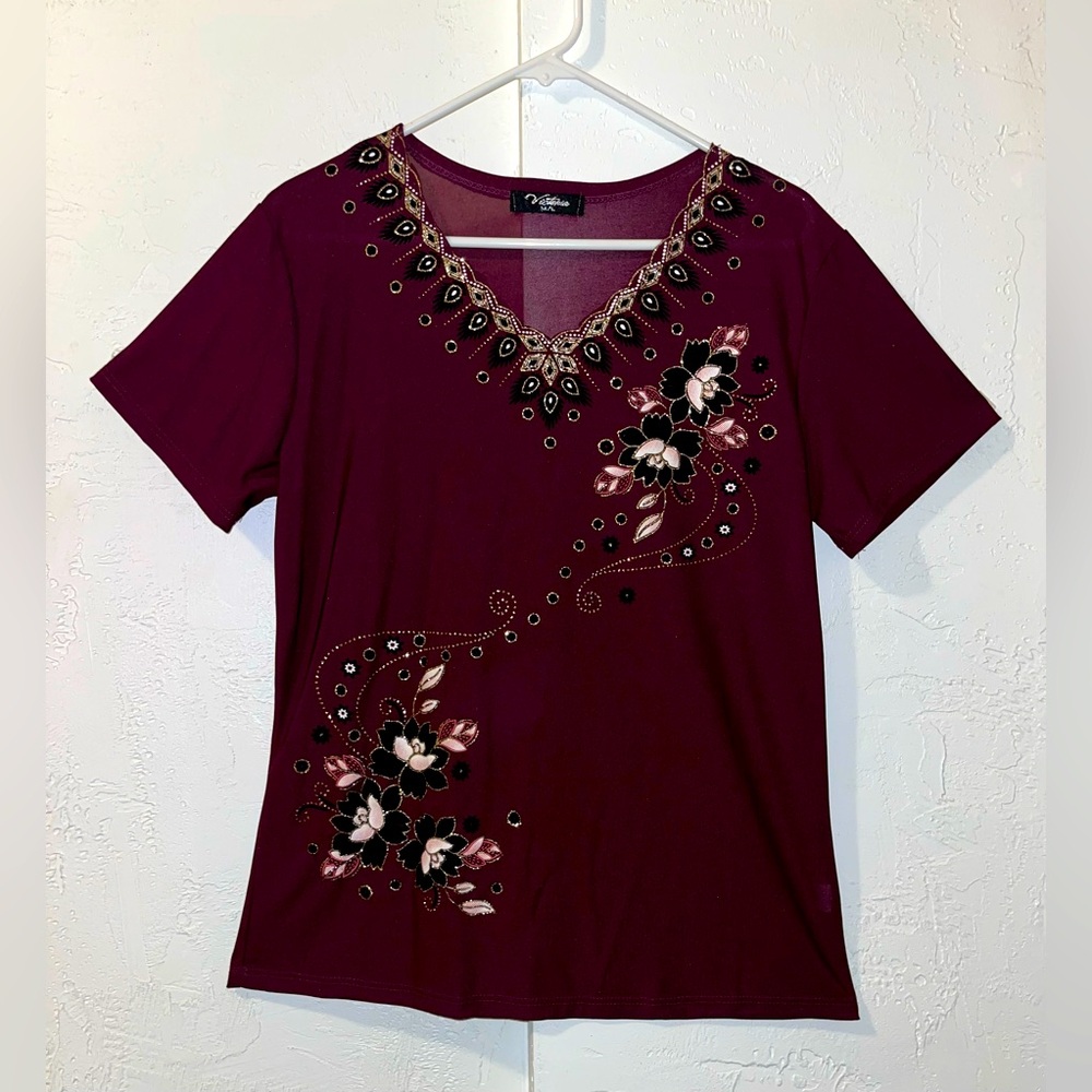 Victoria Maroon Short Sleeve Blouse